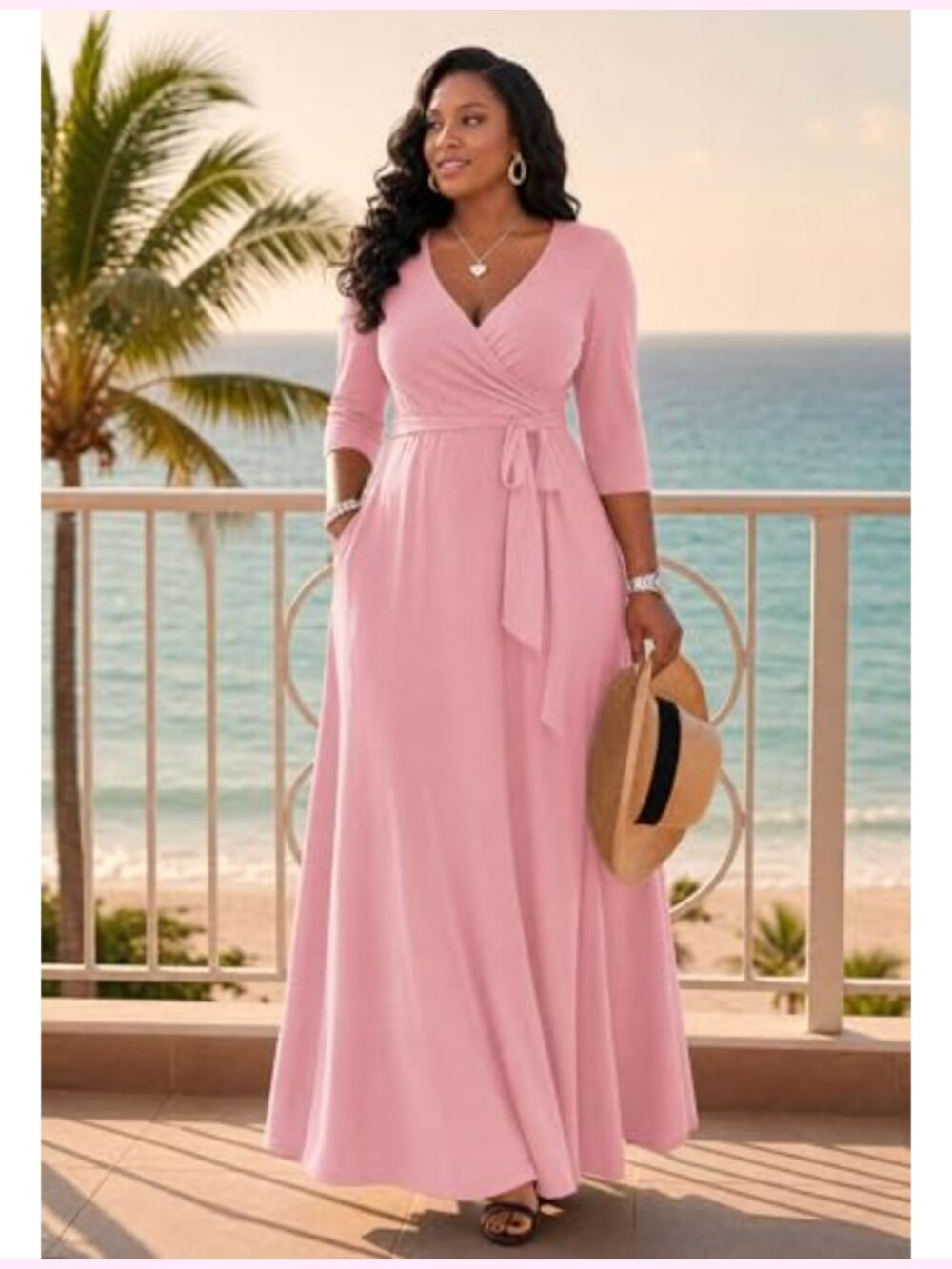 Casual Summer Maxi Dress with Hidden Pockets and Belted V-Neck - Picture 4 of 4
